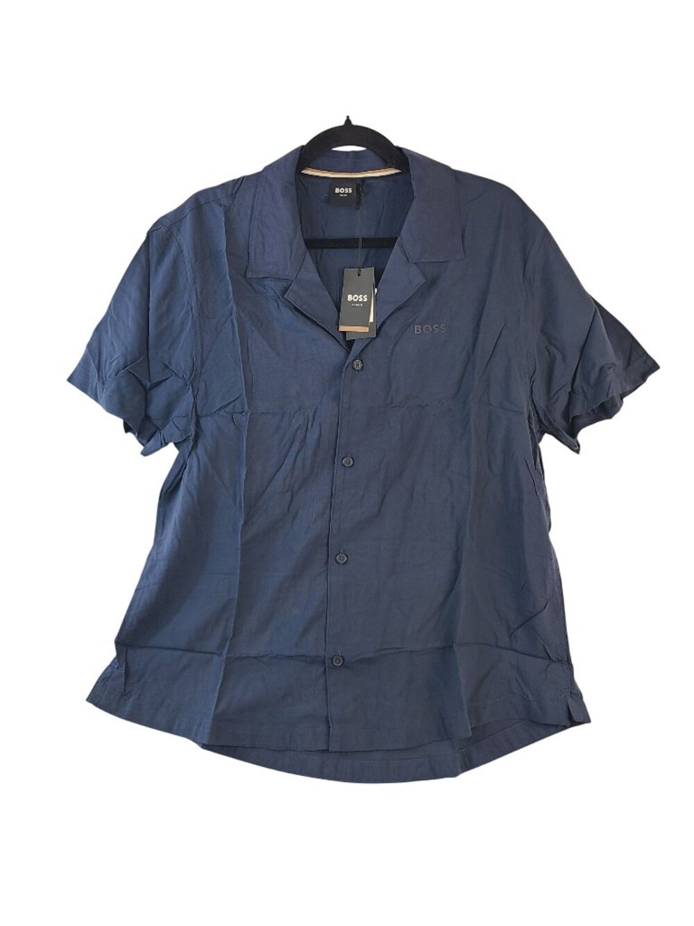 NEW Boss Mens Navy Short Sleeve Button-Up Beach Shirt Size L